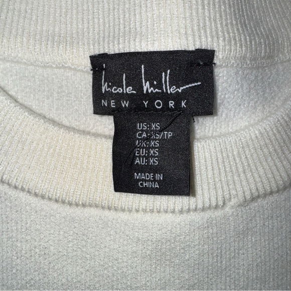 Nicole Miller Ivory Long Sleeve Heart Sweater Crew Neck Womens Size XS - Picture 7 of 10